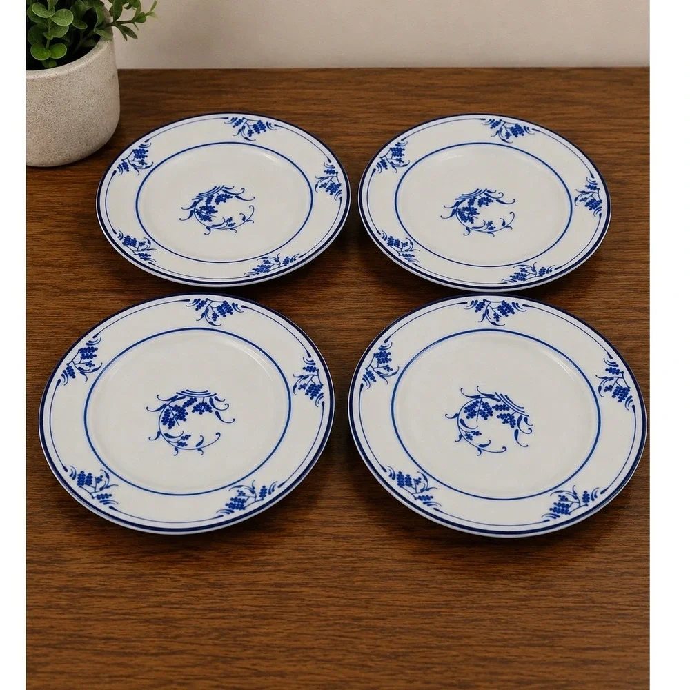 4 Vintage Blue & White Salad Plates 6.25